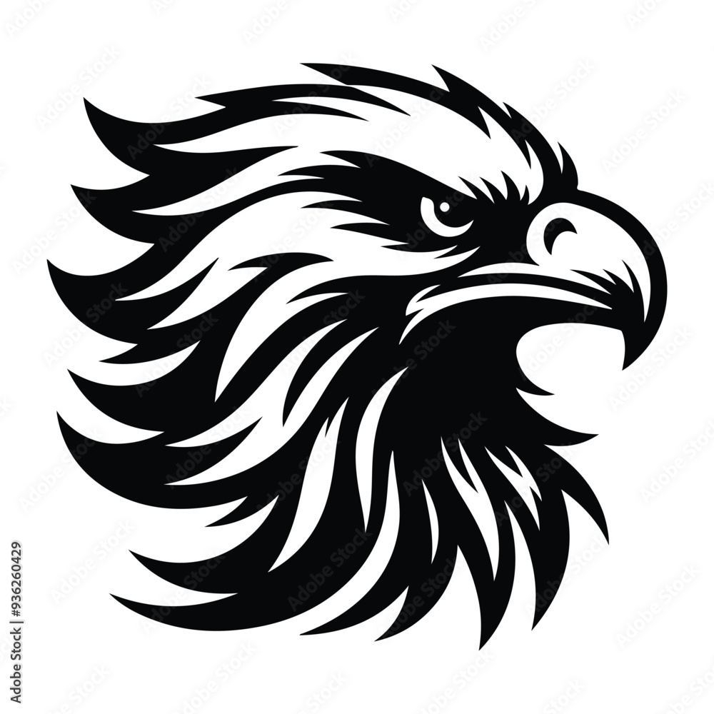 Fototapeta premium Eagle Face Silhouette, Bald Eagle Head Silhouette Vector Art Eagle face Silhouettes Clipart