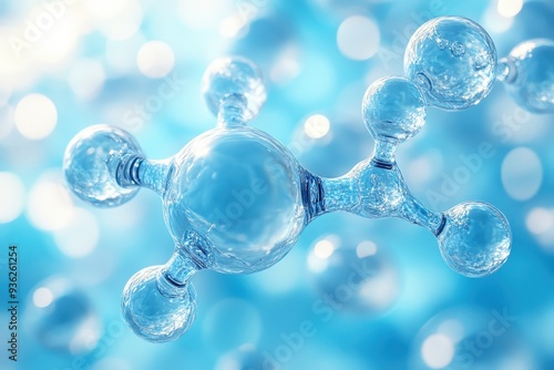 Molecular Structure: A mesmerizing 3D representation of a molecule, showcasing its intricate bonds and crystalline clarity against a soft blue bokeh background. This image encapsulates the beauty and 