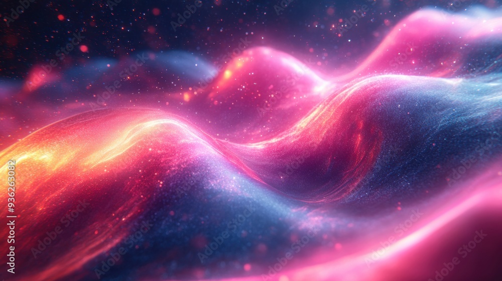 Fototapeta premium Abstract pink and blue wavy lights creating an ethereal, dreamy landscape.