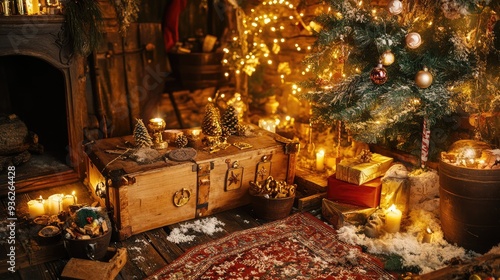 christmas decoration on wooden background