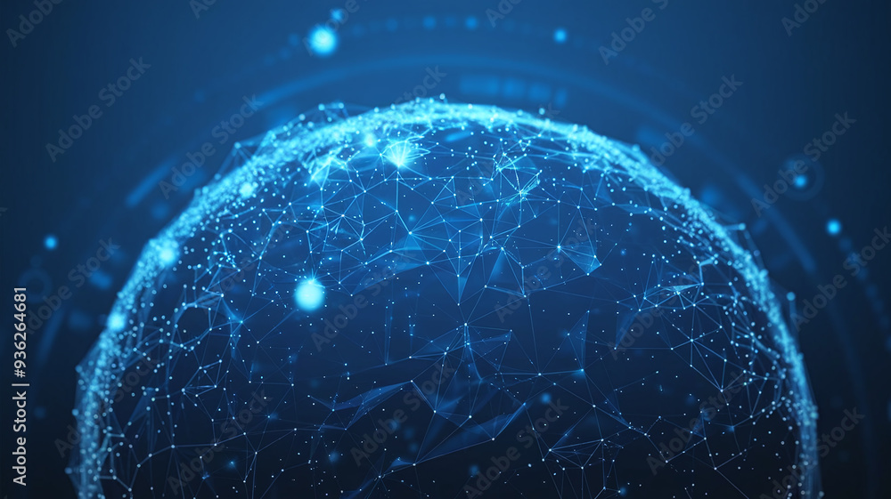 Obraz premium Futuristic Digital Sphere with Interconnected Lines and Dots