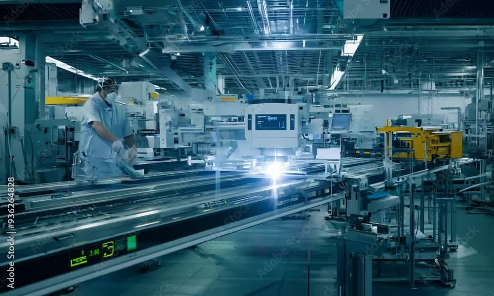 Wide Shot of Advanced Manufacturing Facility with Cutting-Edge Technology Wide Shot of Advanced Manufacturing Facility with Cutting-Edge Technology