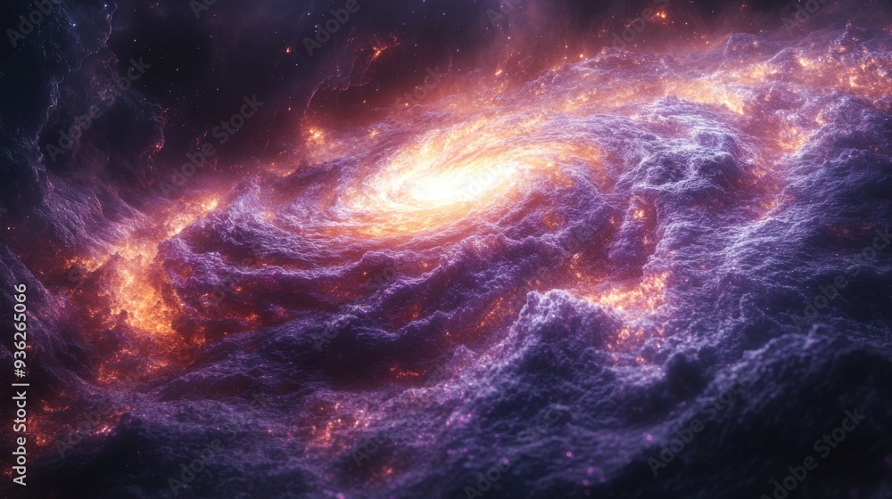 Fototapeta premium Vibrant spiral galaxy in deep space with glowing nebulae and stars