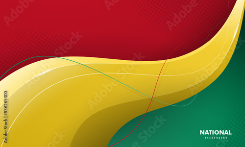 Waving yellow shape in 3d style design on red and green background