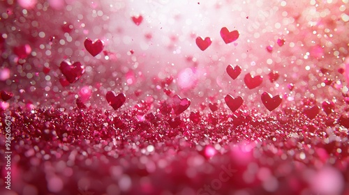  Pink hearts on a pink and white background with a blurred light in the background