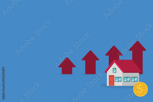 Wallpaper Mural Arrows rise up above the house. The concept of growth in demand for real estate. Increase in the value of property, vector illustration	 Torontodigital.ca