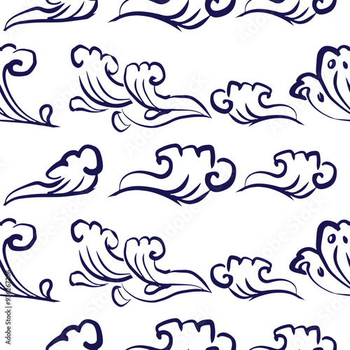 Seamless japanese waves pattern vector