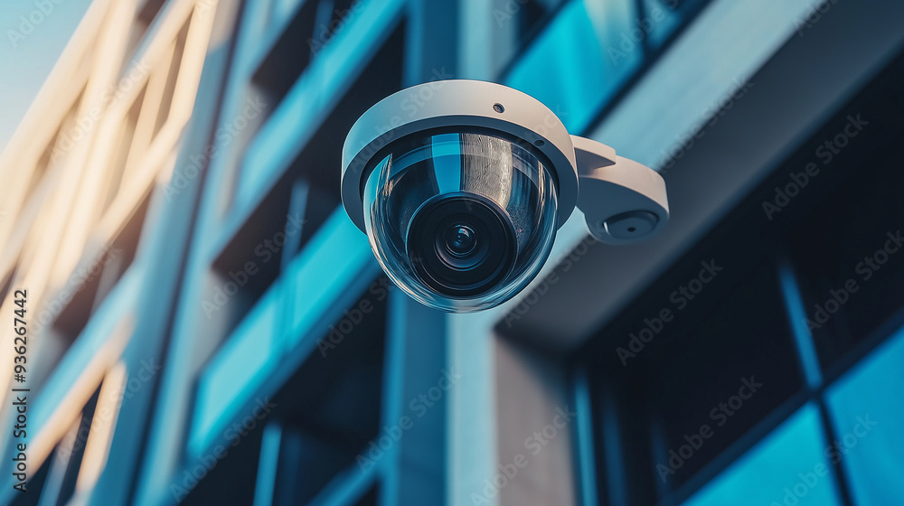 Modern security camera observing a residential building Modern security camera observing a residential building