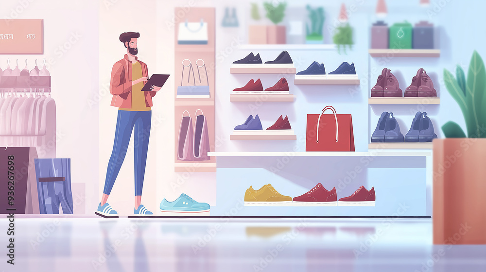 Salesman doing inventory of shoes in a shoe store Salesman doing inventory of shoes in a shoe store