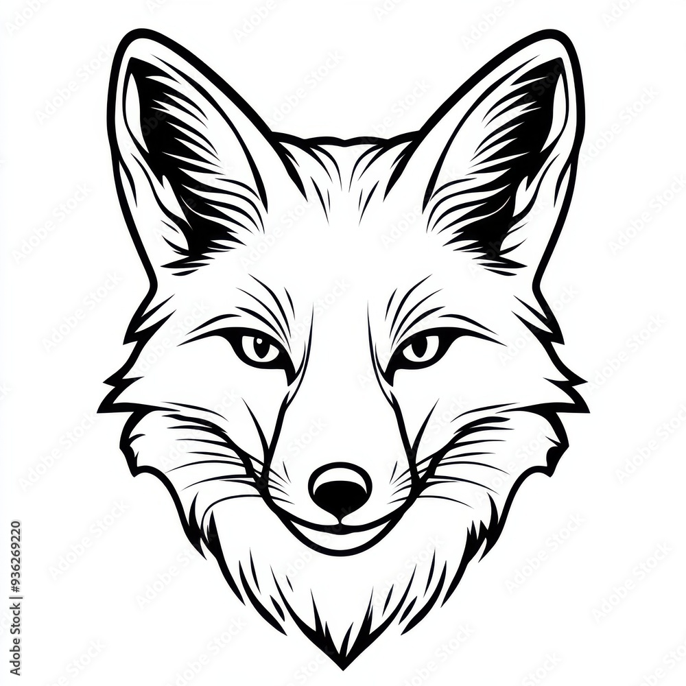 Outline illustration of a black and white fox for drawing and coloring on white background Outline illustration of a black and white fox for drawing and coloring on white background