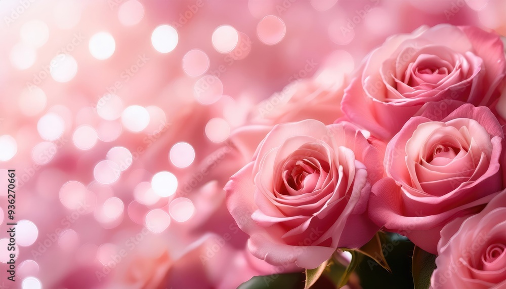A close-up of beautiful pink roses with a dreamy bokeh background, perfect for romantic themes and floral decorations. A close-up of beautiful pink roses with a dreamy bokeh background, perfect for romantic themes and floral decorations.