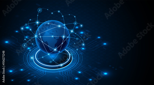Global network of connectivity and communication technology. World map. High-speed internet technology concept or fast wireless data transmission. internet network connection technology
