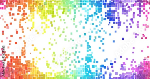 A vibrant abstract background featuring colorful mosaic squares in a gradient pattern.