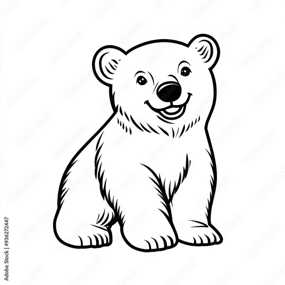 Outline illustration of a black and white polar bear for drawing and coloring on white background Outline illustration of a black and white polar bear for drawing and coloring on white background
