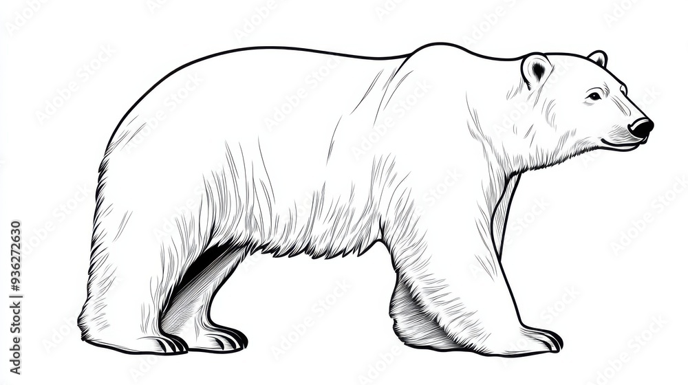 Outline illustration of a black and white polar bear for drawing and coloring on white background Outline illustration of a black and white polar bear for drawing and coloring on white background