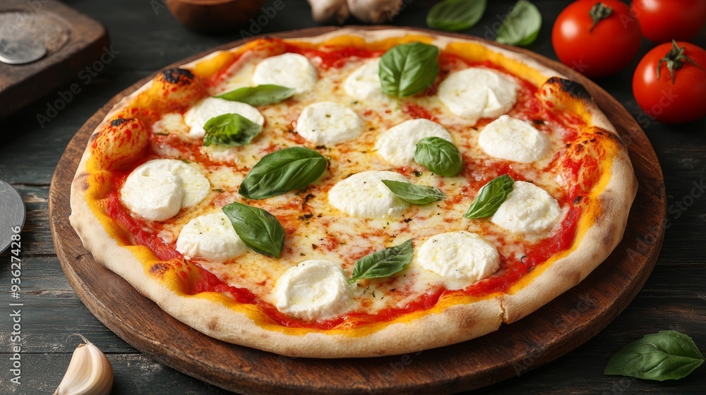 neapolitan homemade pizza margarita from the brick oven. Napoleon Italian Pizza with fresh mozzarella and basil leaves. true Italian Traditional Pizza Margherita neapolitan homemade pizza margarita from the brick oven. Napoleon Italian Pizza with fresh mozzarella and basil leaves. true Italian Traditional Pizza Margherita