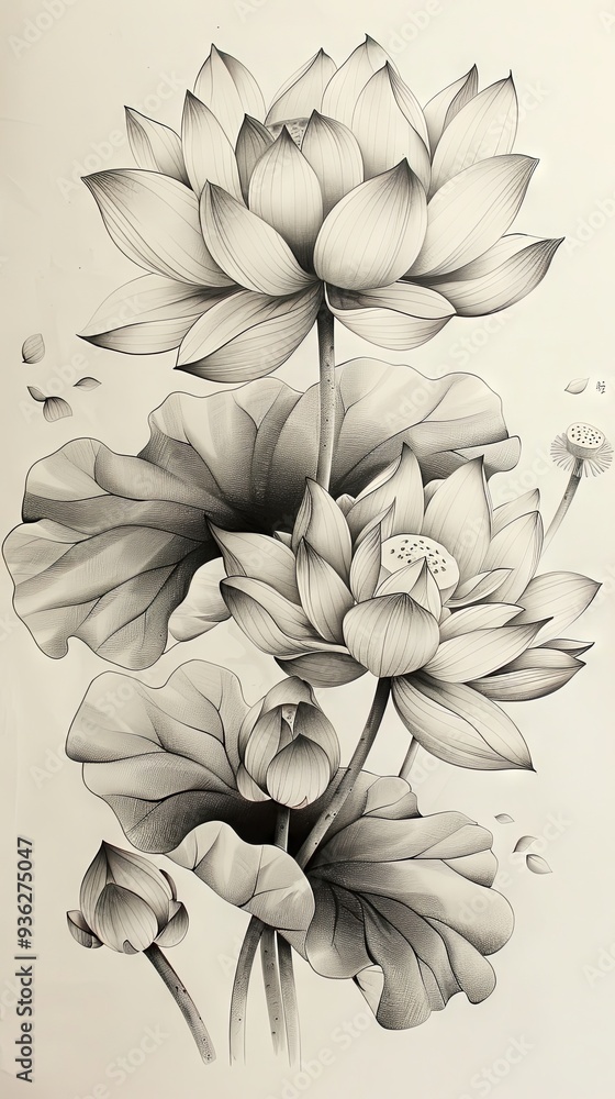 Lotus pattern drawn horizontally by hand Lotus pattern drawn horizontally by hand