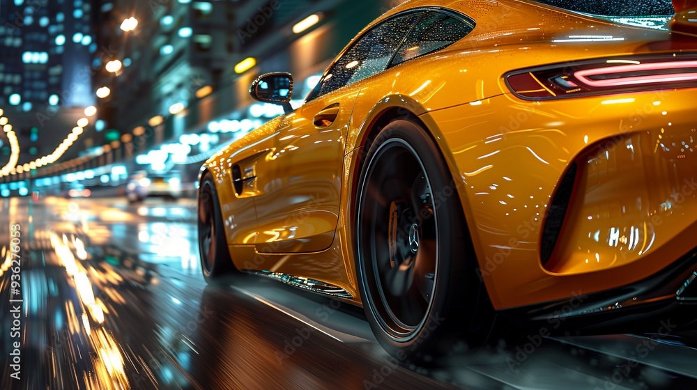yellow fast moving car at night yellow fast moving car at night