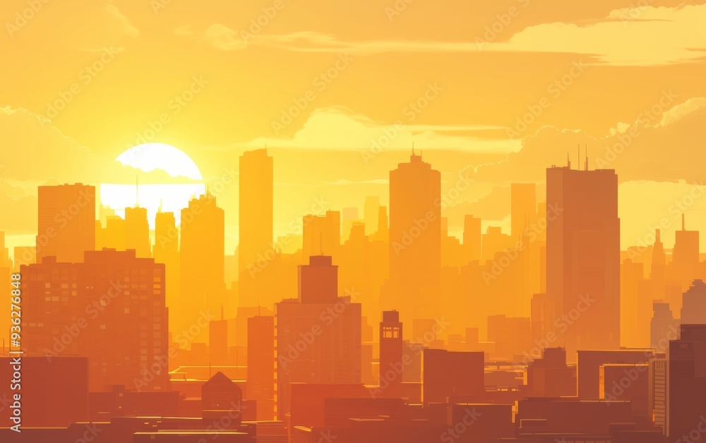 city Skyline at Sunset, Featuring Sun Setting Behind Tall Buildings and Clouds in the Sky city Skyline at Sunset, Featuring Sun Setting Behind Tall Buildings and Clouds in the Sky