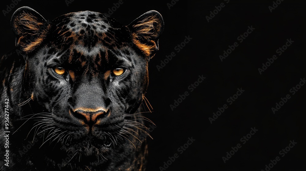 A black panther with yellow eyes in a dark room, AI A black panther with yellow eyes in a dark room, AI