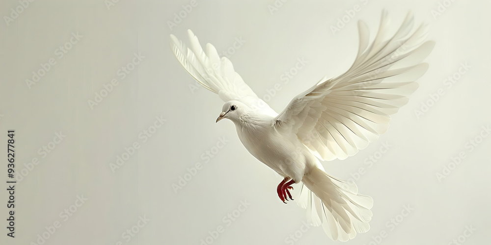 Fototapeta premium White Dove Soaring Through Copy Space, A Symbol of Peace and Hope