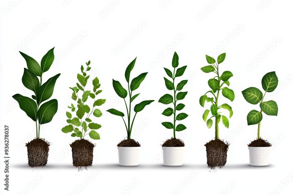 A collection of green plants in white pots, showcasing various shapes and sizes, perfect for home or office decor. A collection of green plants in white pots, showcasing various shapes and sizes, perfect for home or office decor.