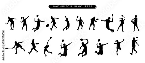 collection of badminton silhouettes in different posses clipart vector illustrator