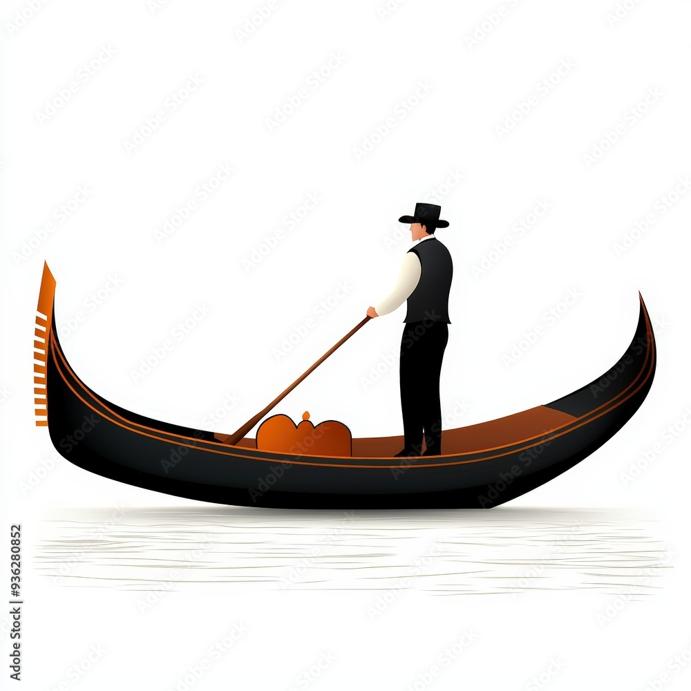 Fototapeta premium A gondolier skillfully paddles a traditional gondola through serene waters, embodying Venetian culture and charm.