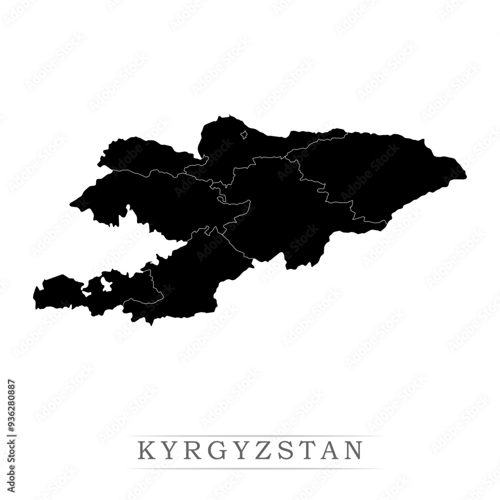 KYRGYZSTAN map on white background vector. Administrative regions of KYRGYZSTAN KYRGYZSTAN map on white background vector. Administrative regions of KYRGYZSTAN