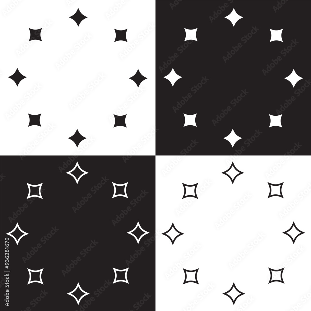 Star in circle isolated on white and black background. Stars in round circular emblem. Vector illustration. EPS 10 Star in circle isolated on white and black background. Stars in round circular emblem. Vector illustration. EPS 10
