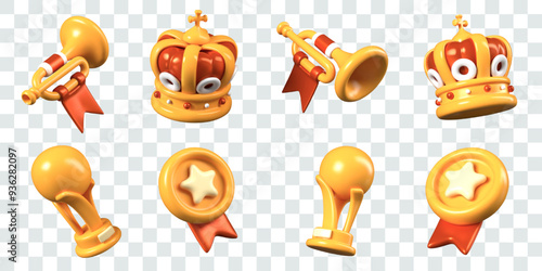 Collection of 3D trophies for victories in sports, online games