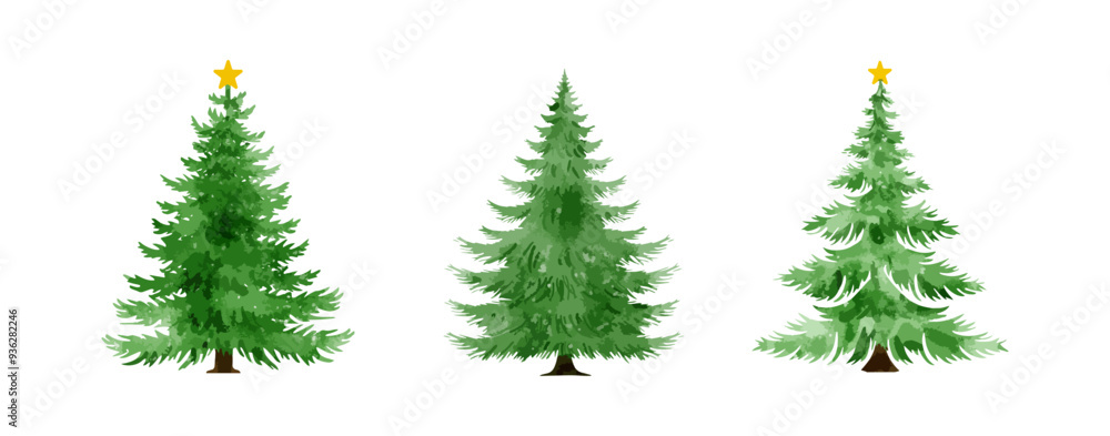 Obraz premium Christmas tree watercolor isolated on white background, Set of greenery Christmas pine tree watercolor vector illustration