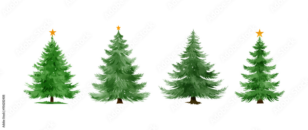 Christmas tree watercolor isolated on white background, Set of greenery Christmas pine tree watercolor vector illustration Christmas tree watercolor isolated on white background, Set of greenery Christmas pine tree watercolor vector illustration