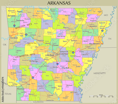 Detailed map of Arkansas, United States