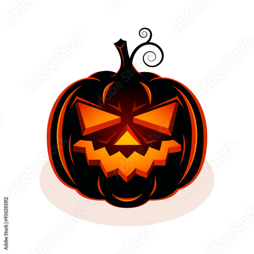 Scary glowing Halloween pumpkin Jack O Lantern icon isolated on a white background. Spooky grinning Halloween pumpkin illustration. Dark Halloween pumpkin graphic design element
