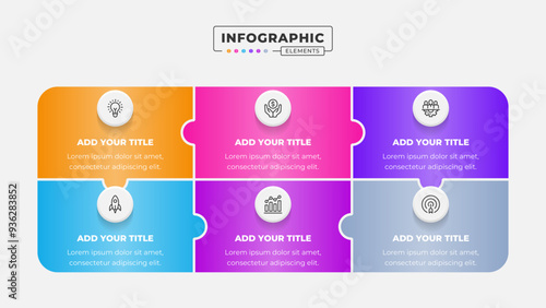 Vector puzzle infographic design template with six steps or options