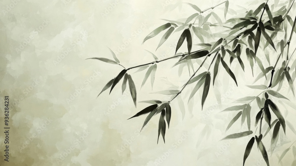 Bamboo with Light Green Background, Featuring Light Gray and Yellow Style Bamboo with Light Green Background, Featuring Light Gray and Yellow Style