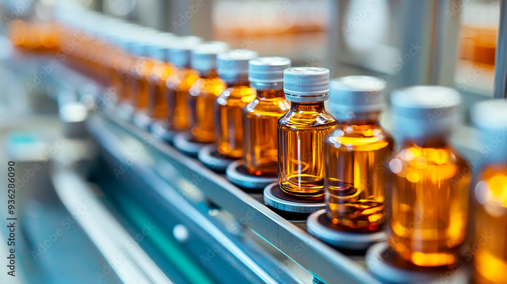 Medicine vials. Medical medicine bottles on a production line Medicine vials. Medical medicine bottles on a production line