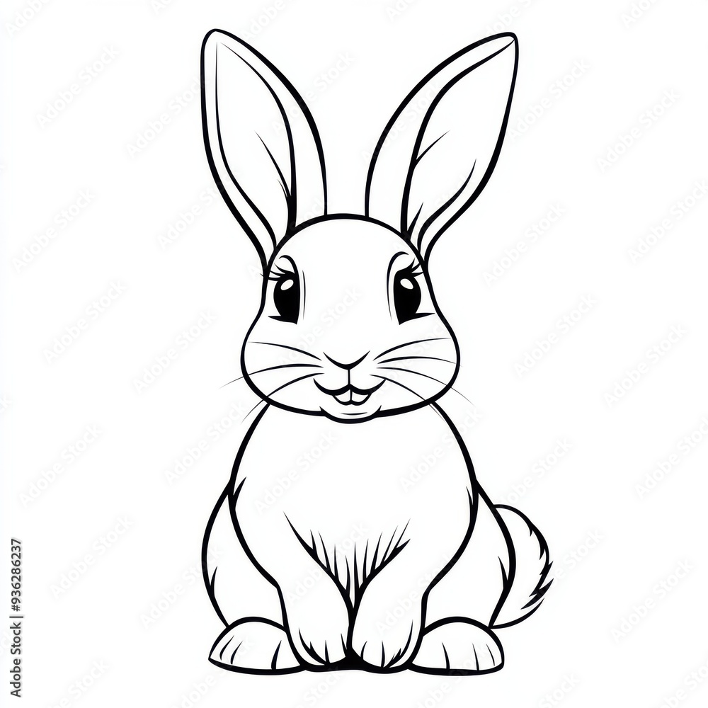 Outline illustration of a black and white bunny for drawing and coloring on white background Outline illustration of a black and white bunny for drawing and coloring on white background