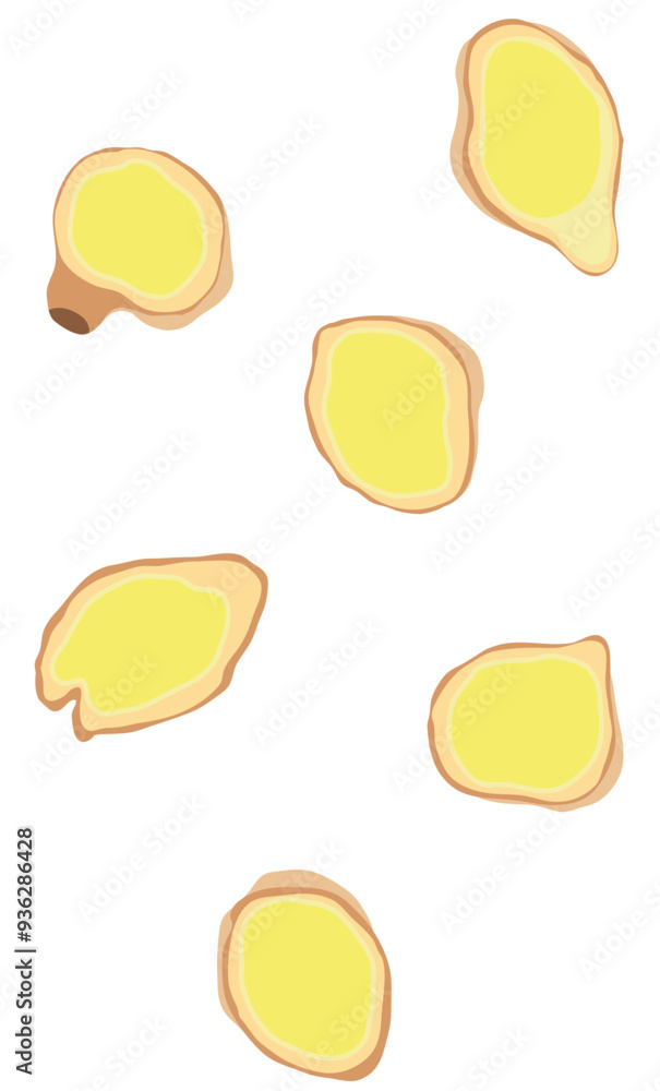 Ginger Root Herb Sliced Flying Illustration Isolated on White Background Ginger Root Herb Sliced Flying Illustration Isolated on White Background
