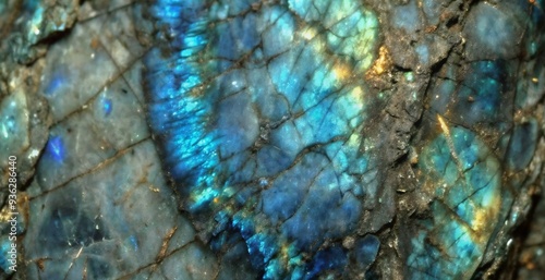 Close-Up of Iridescent Labradorite Mineral with Vibrant Blue and Green Hues