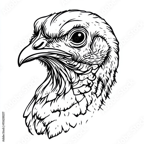 Outline illustration of a black and white turkey for drawing and coloring on white background  photo