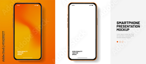 Realistic smartphone mockup. Mobile phone vector with isolated on white background. Device front view. 3D mobile phone with shadow. Realistic, high quality smart phone mockup for ui ux presentation.