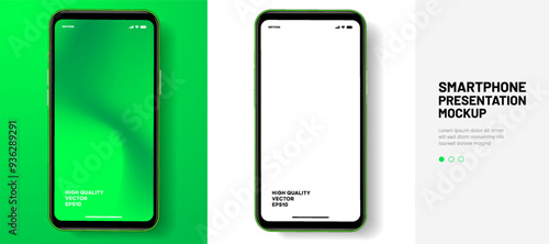 Realistic smartphone mockup. Mobile phone vector with isolated on white background. Device front view. 3D mobile phone with shadow. Realistic, high quality smart phone mockup for ui ux presentation.