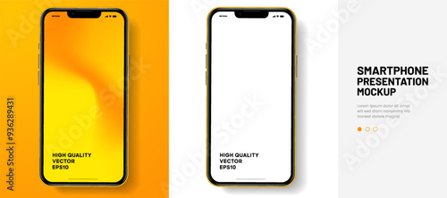 Realistic smartphone mockup. Mobile phone vector with isolated on white background. Device front view. 3D mobile phone with shadow. Realistic, high quality smart phone mockup for ui ux presentation.