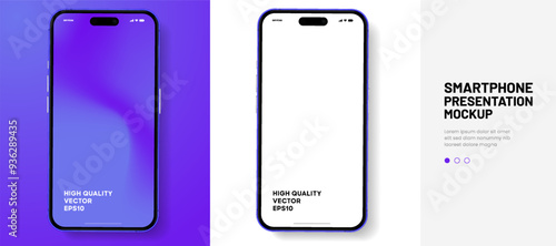 Realistic smartphone mockup. Mobile phone vector with isolated on white background. Device front view. 3D mobile phone with shadow. Realistic, high quality smart phone mockup for ui ux presentation.
