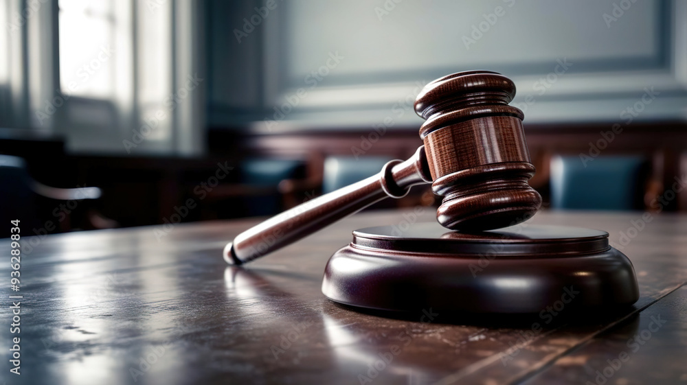 A close-up of a judicial hammer against the background of a court A close-up of a judicial hammer against the background of a court