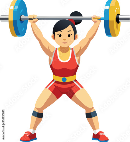 Young woman weightlifter is lifting a barbell with weights