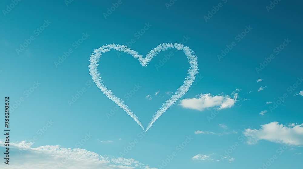 A heart-shaped contrail in the sky trailed with smoke A heart-shaped contrail in the sky trailed with smoke