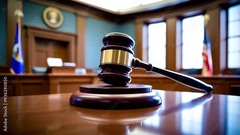 A close-up of a judicial hammer against the background of a court A close-up of a judicial hammer against the background of a court